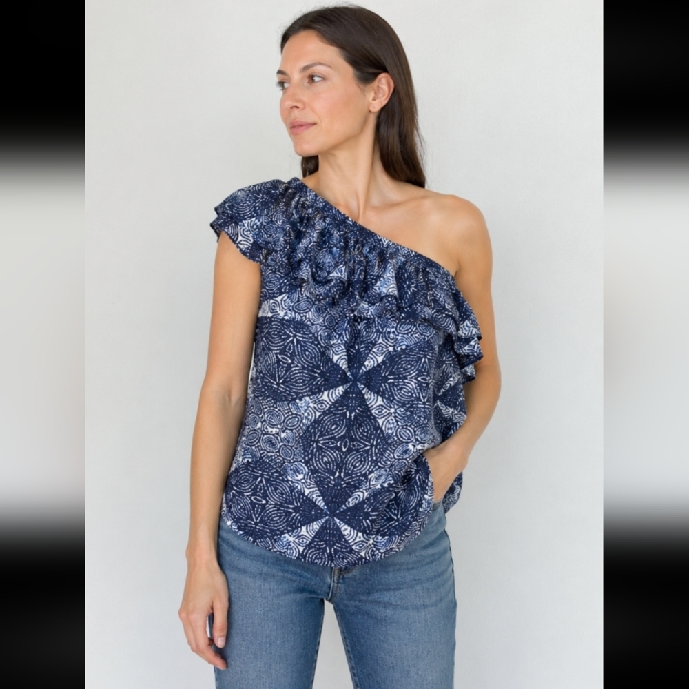 SEJOUR one shoulder ruffles pattern blouse 14W
